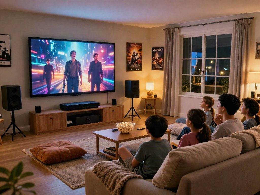 Iron tv pro home theater setup with immersive movie experience in cozy living room.
