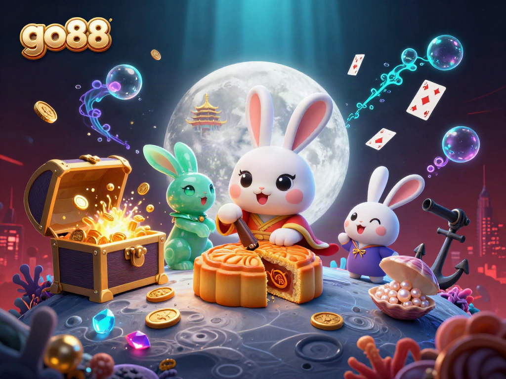 Experience thrilling gameplay with go88 through captivating visuals of poker-themed mooncake festivities.