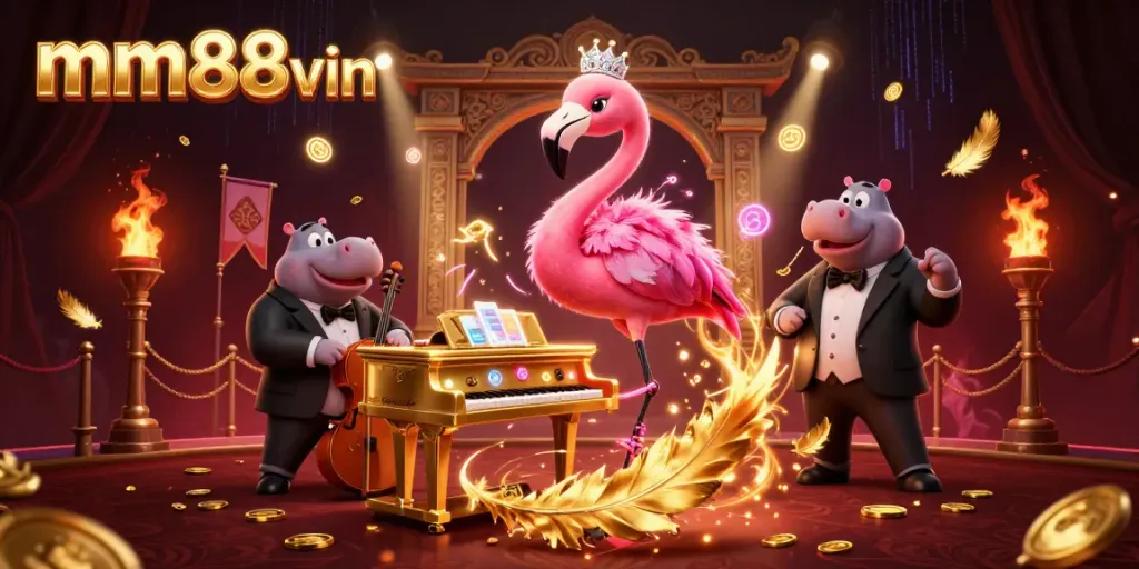 Experience the excitement of mm88vin with lively casino characters surrounded by golden coins and vibrant atmosphere.
