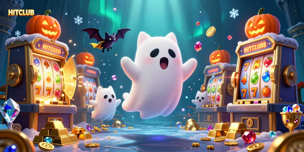Experience the thrilling HITCLUB gaming ambiance with a 3D haunted casino adventure featuring a ghost cat.