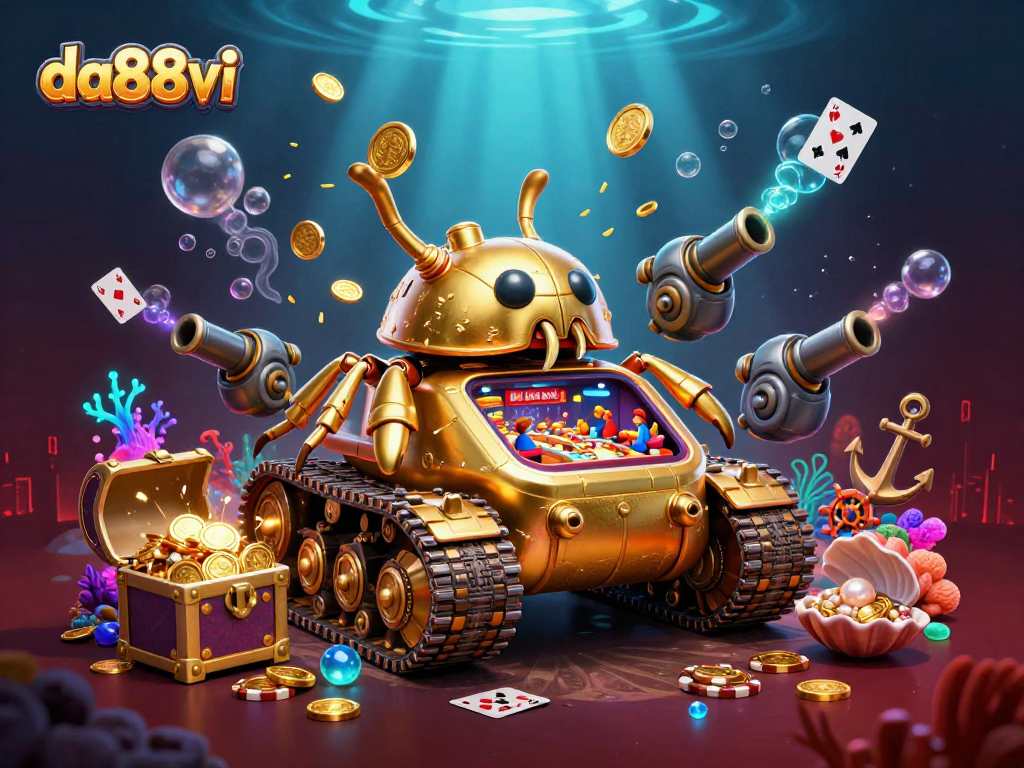 da88vi offers thrilling gameplay with a vibrant casino scene inside a golden beetle tank.