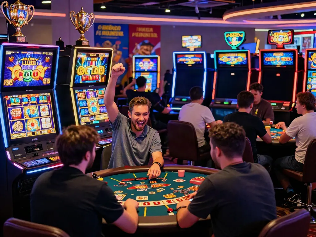 Gagnez avec des Casinos Sans dépôts dans un cadre de casino en ligne animé.