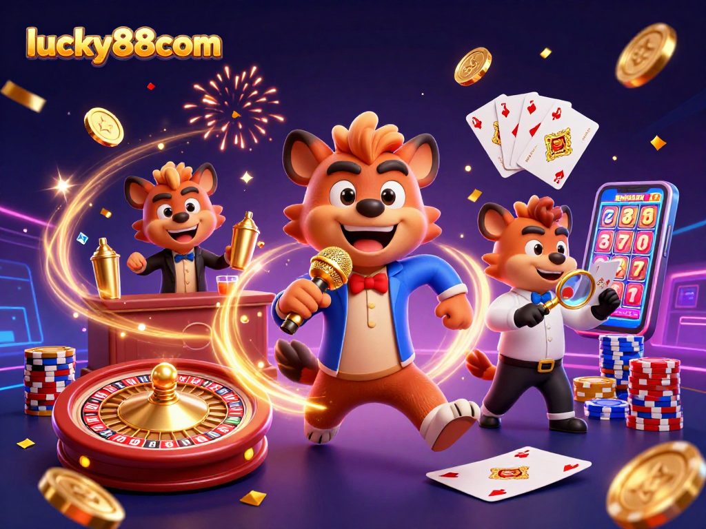 Engage in exciting gaming at lucky88com with dynamic casino scenes featuring spirited hyenas.